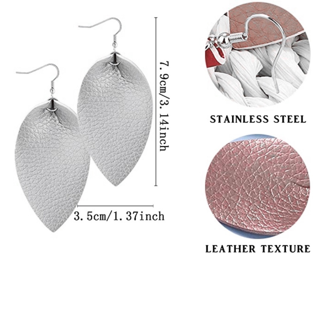Handmade Vegan Leather Leaf Dangle Set NWT - Picture 5 of 6